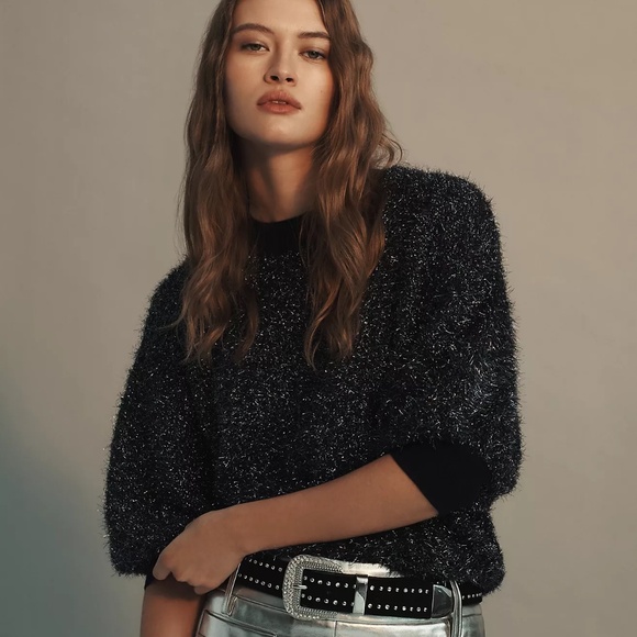 ANTHROPOLOGIE The Violetta Short-Sleeve Tinsel Sweater by Maeve - Size 1X (NWT) - Picture 1 of 8